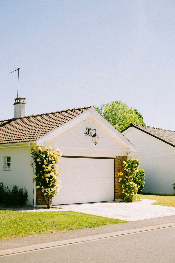 Crafting Captivating Headlines: Your awesome post title goes here Beautiful suburban house with a garage surrounded by flowering plants in a sunny neighborhood.